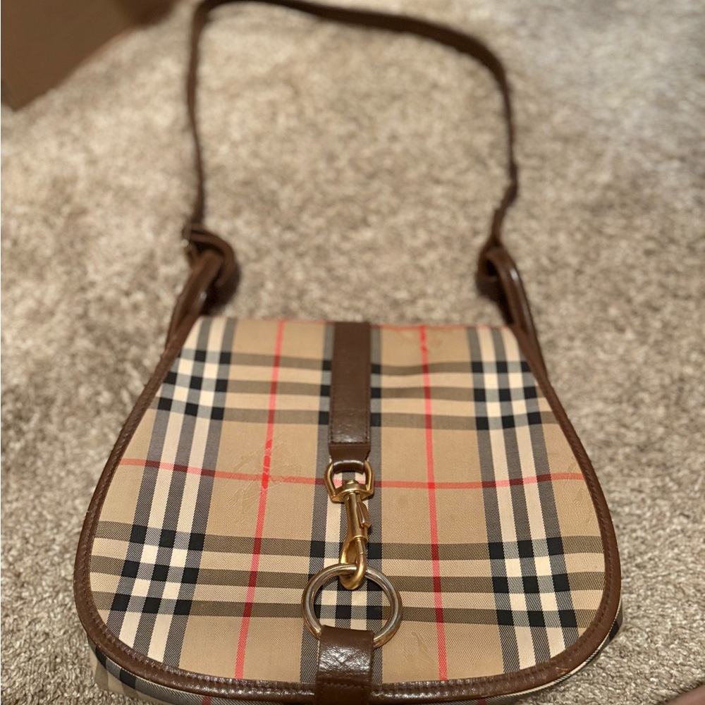 Burberry Beige and Brown Plaid Crossbody Bag